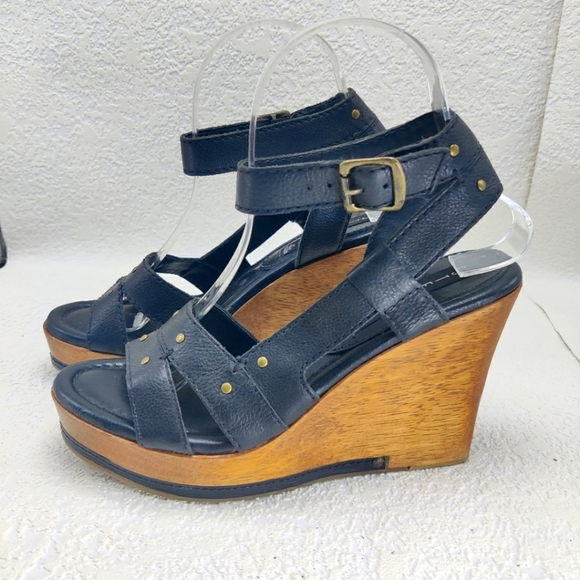 Steve Madden Shoes - Steve Madden Wood Platform Wedge Heels Leather Ankle Strap Open Toe Sz 7 #224